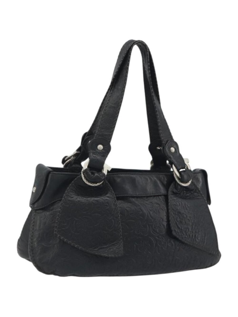 Salvatore Ferragamo Gancini Tote Bag Leather Black Silver